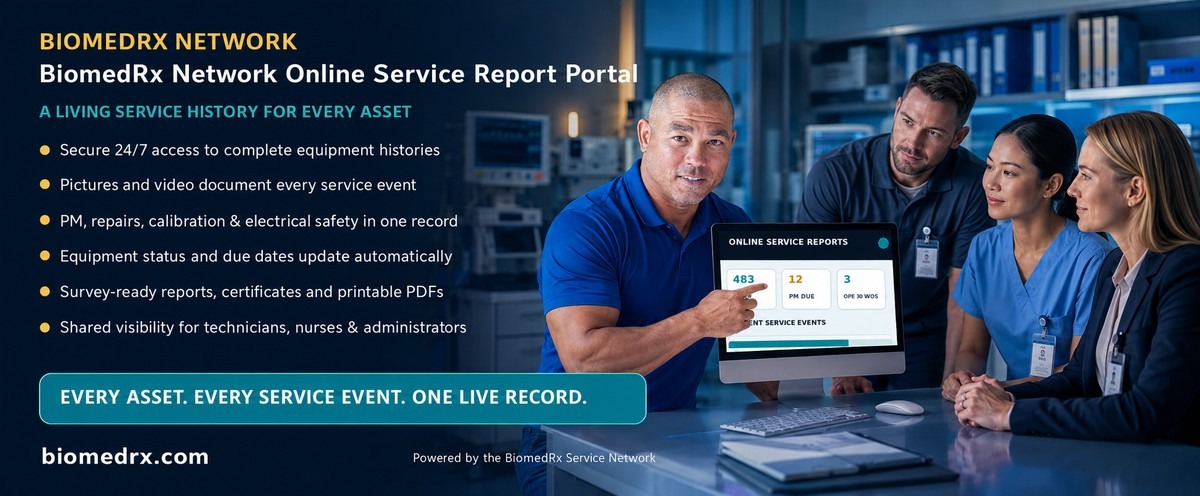 BiomedRx Online Service Report Portal - every service event, live in your secure online report portal